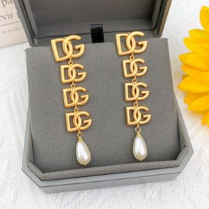 Aretes DG Largos Iniciales con perla colgantes