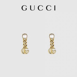 Aretes GG Tipo cadena con inicial y perla